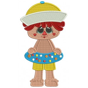 Little Girl Ready For The Beach Filled Machine Embroidery Design Digitized Pattern